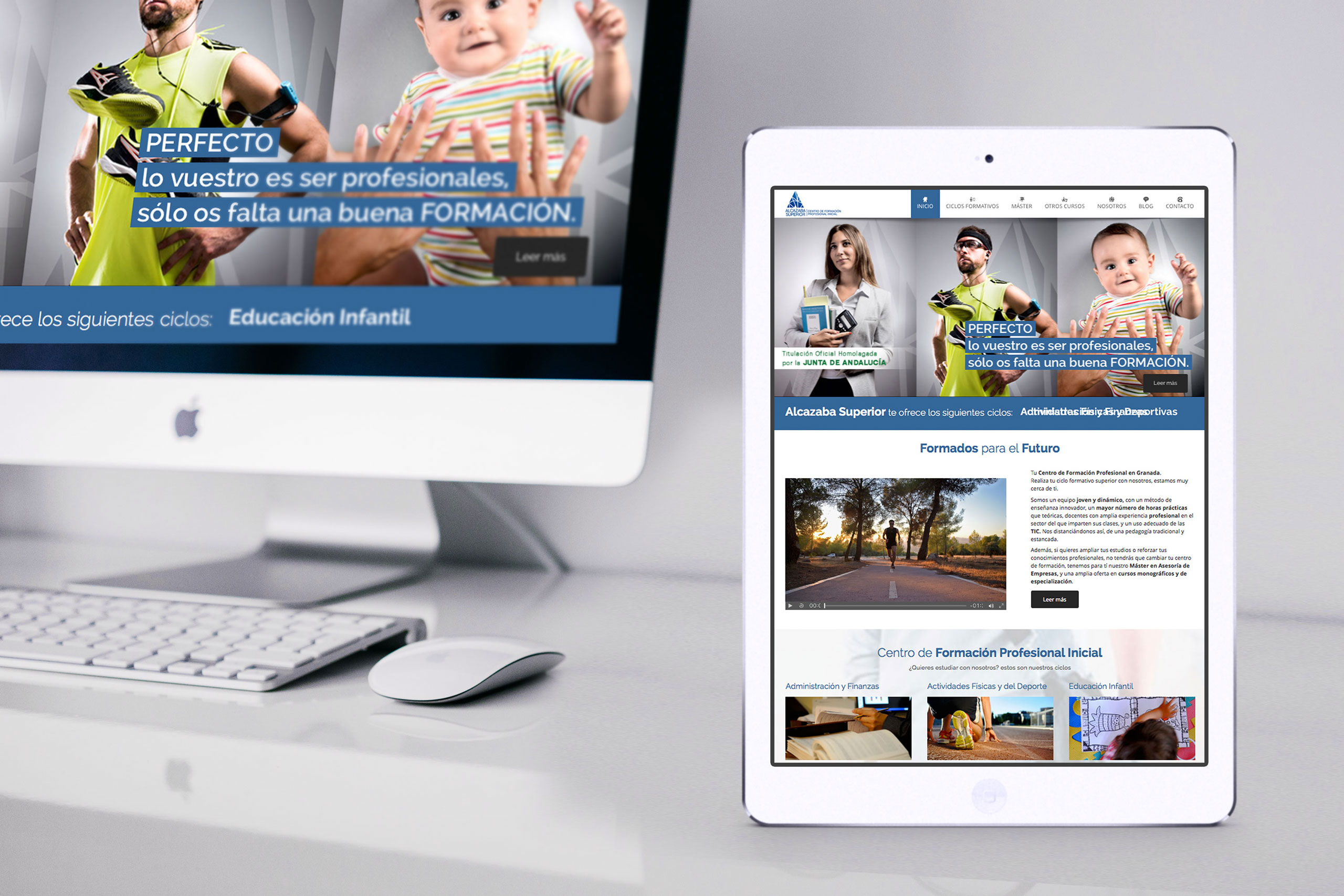 Fotografías para la campaña de lanzamiento del Centro de Formación Profesional Alcazaba SUperior en Granada. Fotografía de estudio publicitaria. Diseño de Carteleria e Impresión.